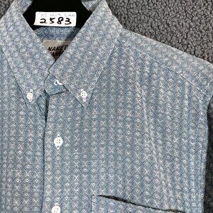Naked & Famous All Over Print Geometric Button Down Shirt - Men's Size S - Blue
